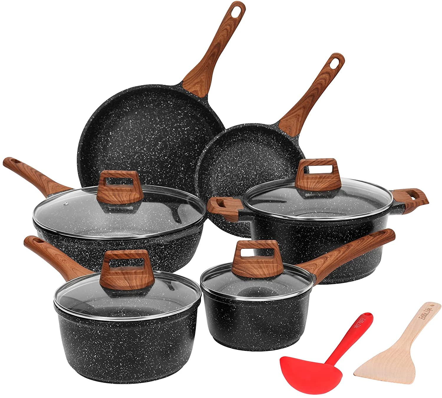 ESLITE LIFE Nonstick Cookware Sets, 12 Pcs Granite Coating Pots and Pans  Set Kitchen Cooking Set, Compatible with All Stovetops (Gas, Electric 