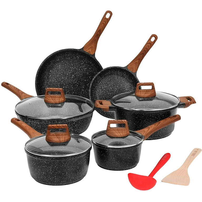 ESLITE LIFE Nonstick Cookware Sets, 8 Pcs Granite Coating Pots and Pans Set  Kitchen Cooking Set, Compatible with All Stovetops (Gas, Electric 