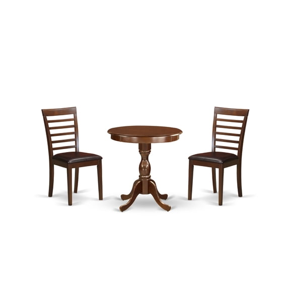 ESML3-MAH-LC-VV 3-Pc Kitchen Dining Set: Mid-Century Wooden Chairs & Modern Dining Table with Mahogany Finish. Sturdy, Easy to Assemble & Rearrange. Chic & Stylish Upgrade for Your Dining Room.