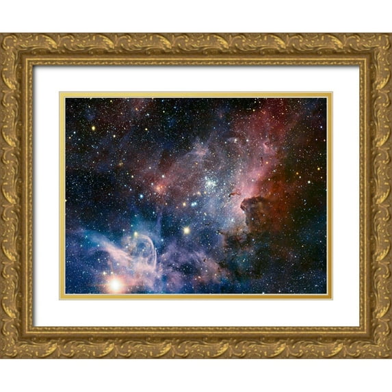 ESO/T. Preibisch 32x25 Gold Ornate Wood Framed with Double Matting Museum Art Print Titled - Carina Nebula Infrared from HAWK-I