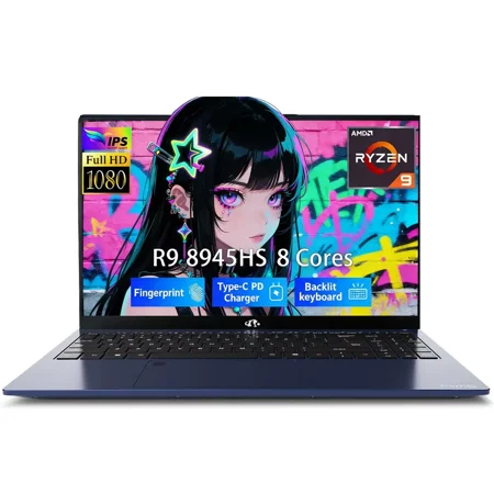 ESOOR 17.3" Gaming Laptop with AMD Ryzen 9 8945HS (Beats i9-13900H) 5.2GH Max Boost 32GB RAM 1T SSD Featuring Radeon 780M Graphics for Seamless VR and AI-Enhanced Copilot+ Experience-Blue