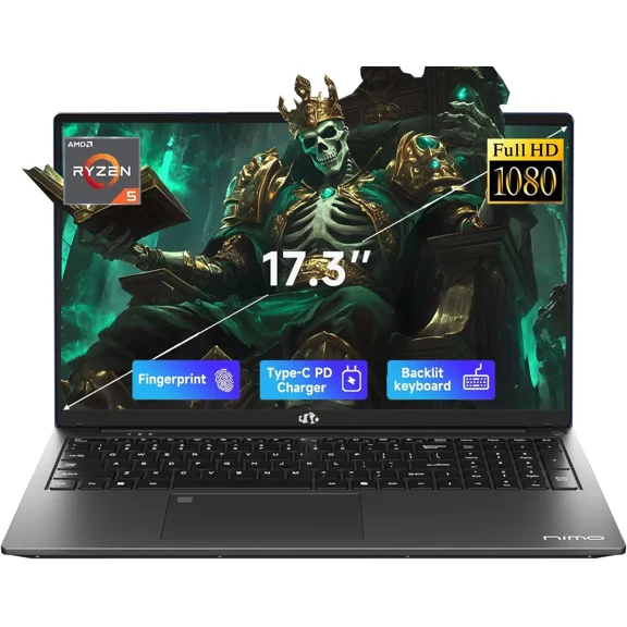 ESOOR 17.3" FHD IPS Gaming Laptop - AMD Ryzen 5 6600H (6-Core) Computer with Radeon 660M, 64GB DDR5 RAM, 2TB SSD, Backlit Keyboard, 100W Type-C, Fingerprint,Windows 11-Gray