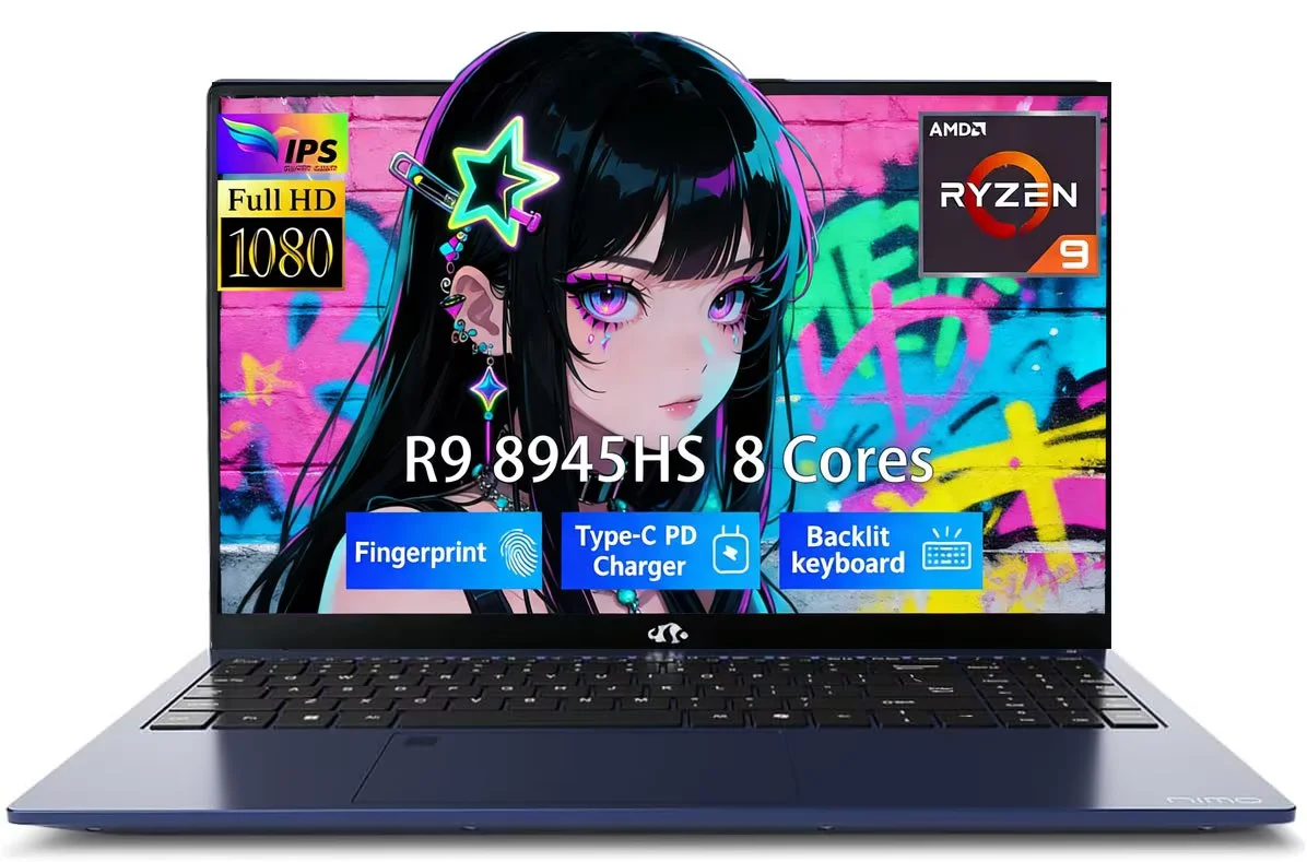 ESOOR 17.3" Gaming Laptop with AMD Ryzen 9 8945HS (Beats i9-13900H) 5.2GH Max Boost 16GB RAM 512GB SSD Featuring Radeon 780M Graphics for Seamless VR and AI-Enhanced Copilot+ Experience-Blue