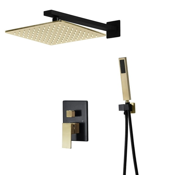 ESOP Shower Faucet Set Brushed Gold and Black Shower Systems with Rain Shower and Handheld, Wall Mounted Shower Faucets Sets Complete with 10 Inches Rainfall Shower Head