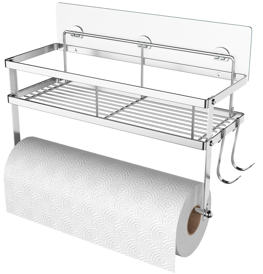 ESOW 2 in 1 Metal Rack Adhesive Paper Towel Holder and Shelf Storage Stainless Steel Walmart