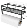thumbnail image 1 of ESOW Paper Towel Holder with Shelf Storage, Adhesive Wall Mount 2-in-1 Basket Organizer for Kitchen & Bathroom, Durable Metal Wire Design, Stainless Steel 304 Matte Black Finish, 1 of 8