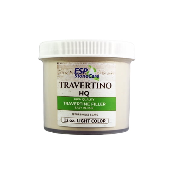 ESP Stone Care Travertino HQ Stone Repair Kit - Light Shade Powder Filler for Travertine Holes, Pits and Cracks - Professional DIY Restoration - 12oz