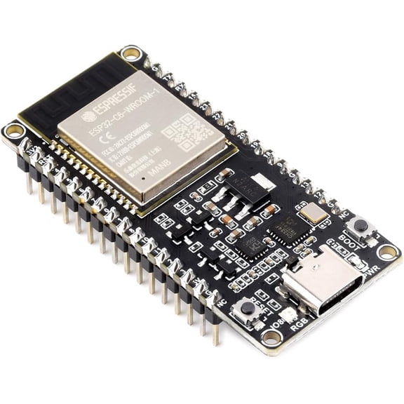 ESP32-C6 Microcontroller WiFi 6 Development Board with Pre-soldered Header Onboard ESP32-C6-WROOM-1-N8 Module,RISC-V 32-bit Sngle-core Processor, WiFi 6+Bluetooth 5+IEEE 802.15.4