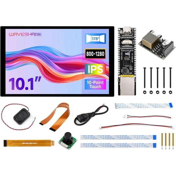 ESP32-P4-ETH High-Performance Development Board, ESP32-P4, with 100 Mbps RJ45, with Pre-Solder Pin Headers, Bundle with 10.1inch Screen, PoE Module, Camera and Speaker, 14 Items