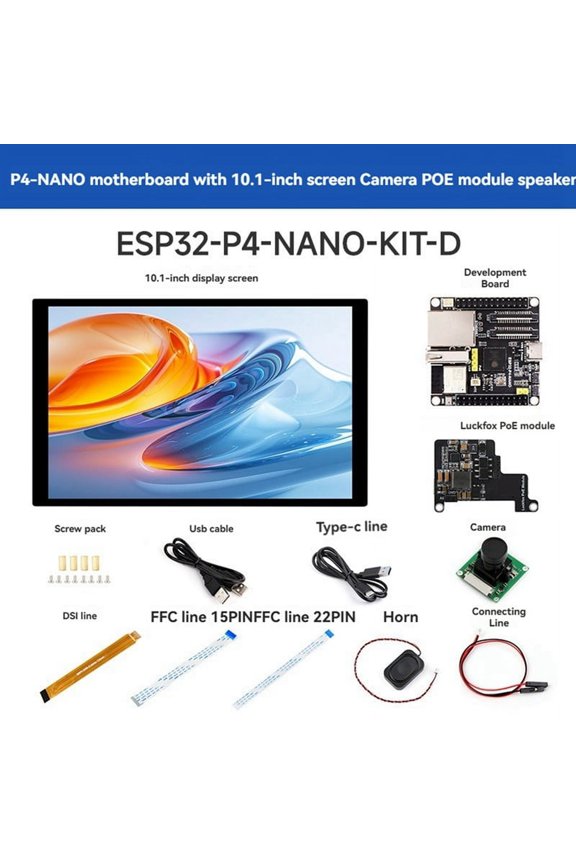 ESP32-P4-NANO Development Board+10.1inch Display Full Kit Dual-Core RISC-V WiFi6 Bluetooth5/BLE RJ45 100M Ethernet Port