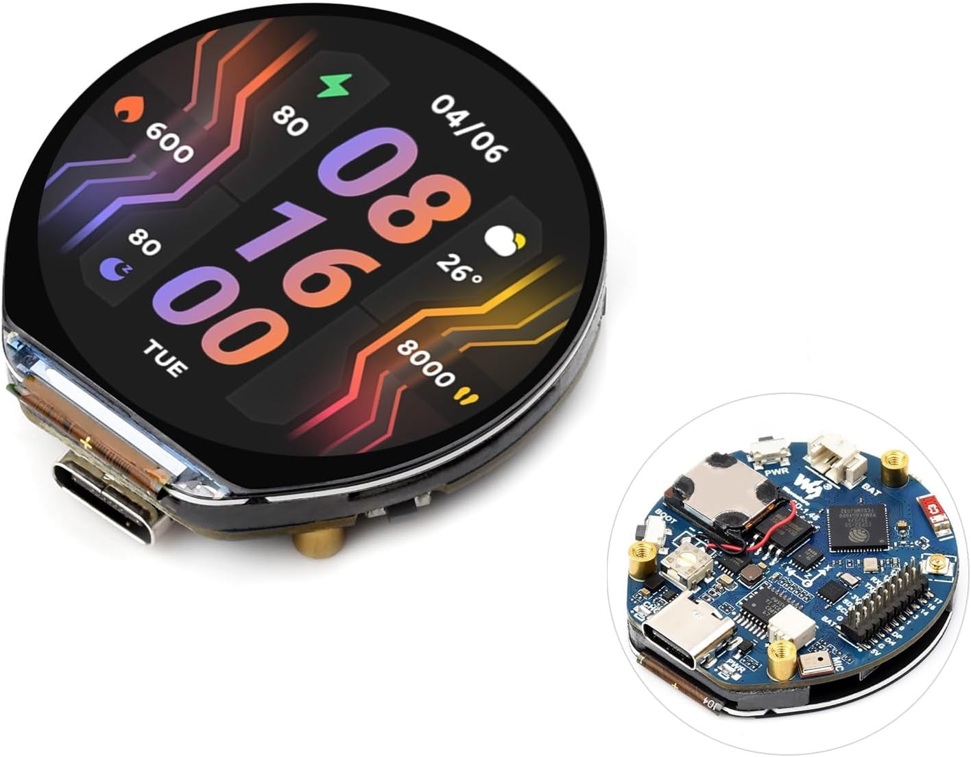 ESP32-S3 1.46inch Round Display Development Board 412×412 Resolution 16.7M Color Capacitive Touch IPS Display Panel Onboard Speaker and Microphone