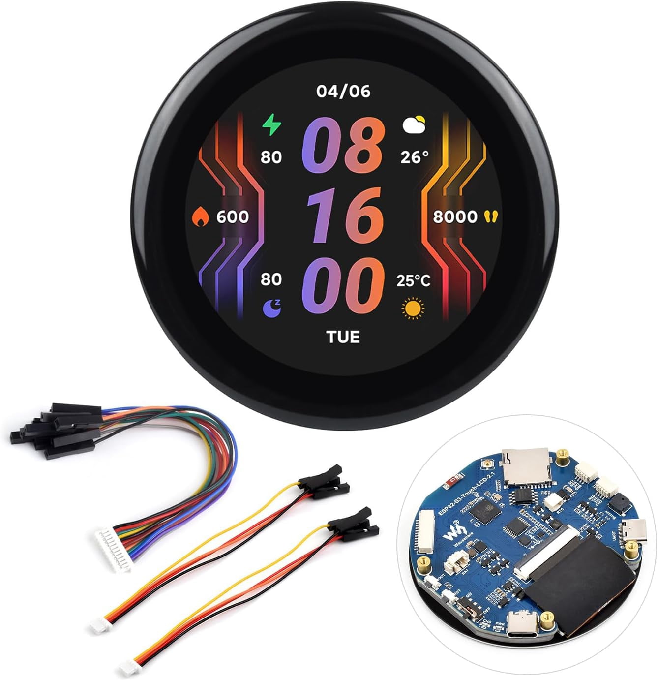 ESP32-S3 2.1inch Capacitive Touch Round Display Development Board, 480×480, IPS, 32-bit LX7 Dual-core Processor, WiFi & Bluetooth, 262K Color, ESP32 with Display, 2.5D Curved Touch Panel