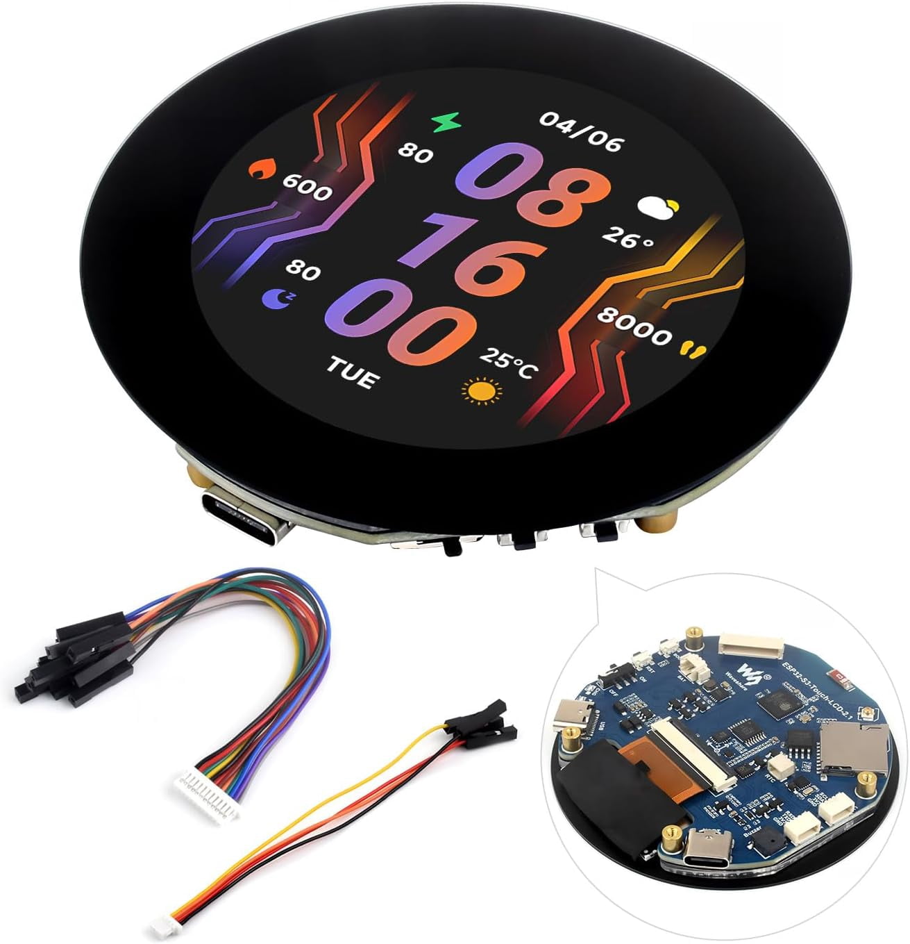 ESP32-S3 2.1inch Round Touch Screen with 32-bit LX7 Dual Core Processor, 480 × 480 Resolution, 262K Color, Support Wi-Fi & BLE 5