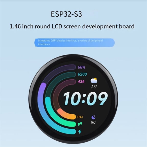ESP32 S3 Development Board 1.46inch Round LCD 1.46inch Display 412x412 QMI8658 Sensor/MIC/SD/MP3 Audio No Cover Panel