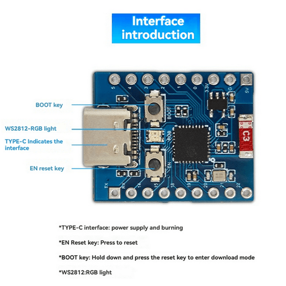 ESP32C6-TINY SuperMini Microcontroller Development Board Support WIFI Bluetooth with Onboard WS2812 ESP32-C6FH4,1 * Development Board,Blue