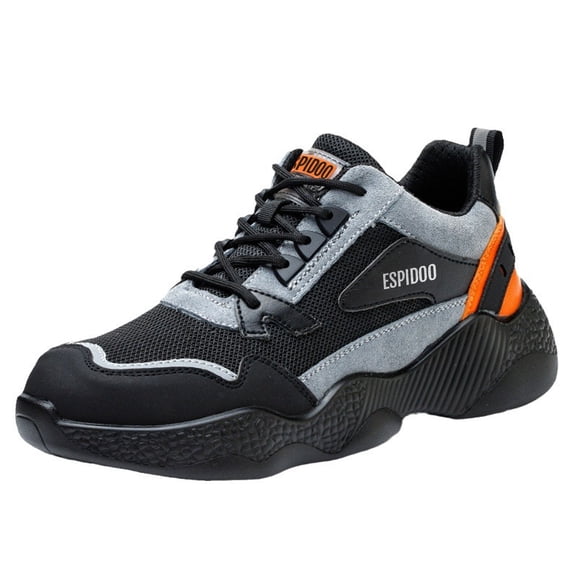 ESPIDOO Mens Steel Toe Work Shoes Lightweight Anti-Smash Safety Sneakers with PU Sole, Breathable Mesh Upper, Slip-Resistant Construction Footwear