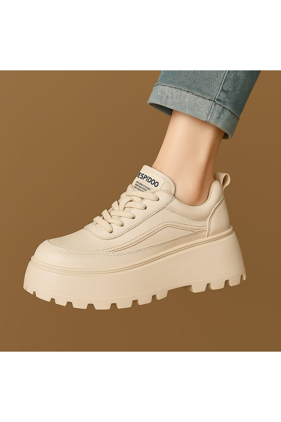 Women's Platform Sneakers 2.5 Height Boost, Non-Slip Chunky Sole, Smooth PU Leather, Casual Walking Shoes