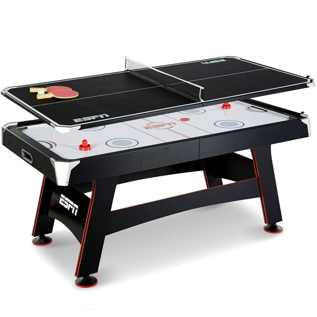 ESPN 72" Air Hockey Game Table & Table Tennis Top, Accessories Included, Black/Red