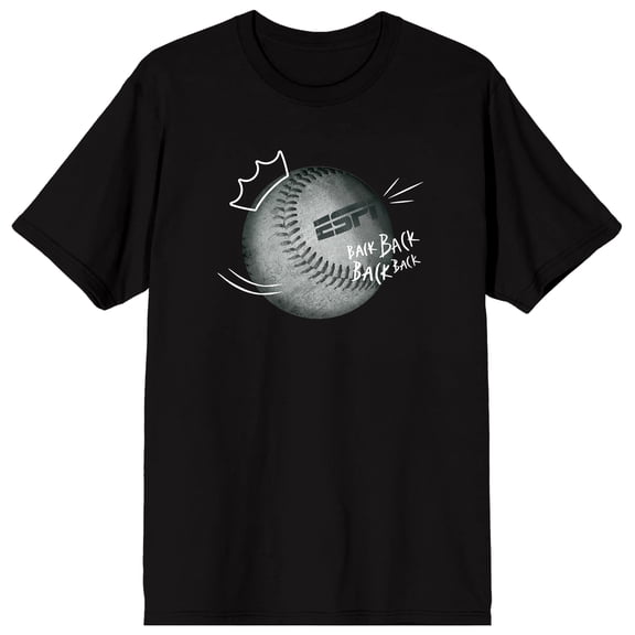 ESPN Baseball Crown & Logo Adult Black Crew Neck Short Sleeve T-shirt-XXL
