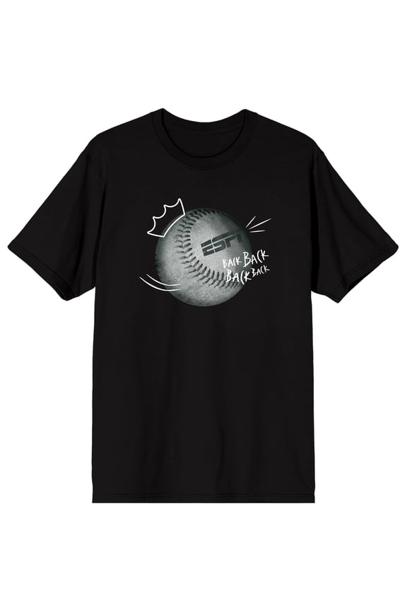 ESPN Baseball Crown & Logo Adult Black Crew Neck Short Sleeve T-shirt-XXL