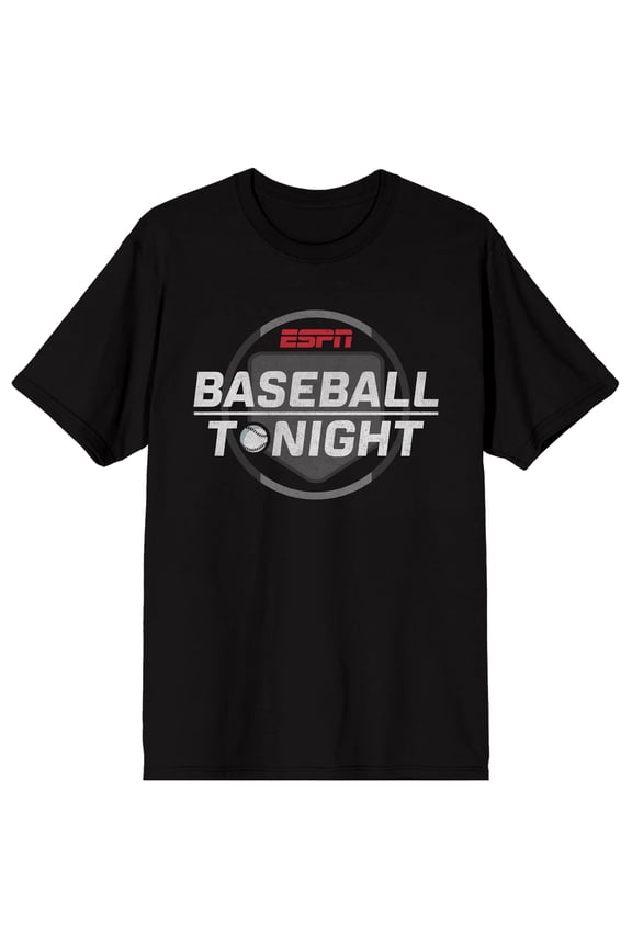 ESPN Baseball Tonight Adult Black Crew Neck Short Sleeve T-shirt-Medium