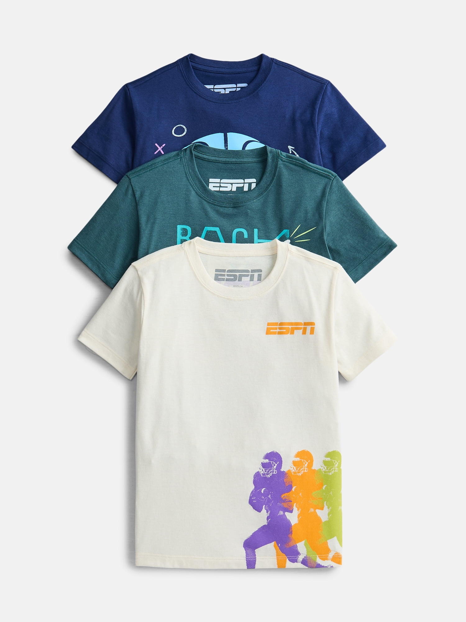 ESPN Boys Crewneck Graphic Tee with Short Sleeves, 3-Pack, Sizes XS-2XL