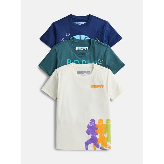 ESPN Boys Crewneck Graphic Tee with Short Sleeves, 3-Pack, Sizes XS-2XL