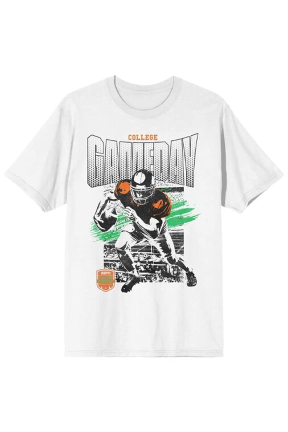 ESPN College Gameday Football Player Adult White Crew Neck Short Sleeve T-shirt-Small