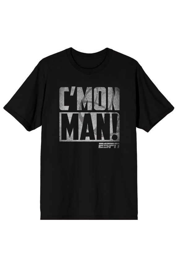 ESPN Come On Man! Red Logo Triangular Shapes on Black Adult T-Shirt-Large