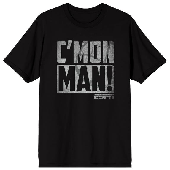ESPN Come On Man! Red Logo Triangular Shapes on Black Adult T-Shirt-Large