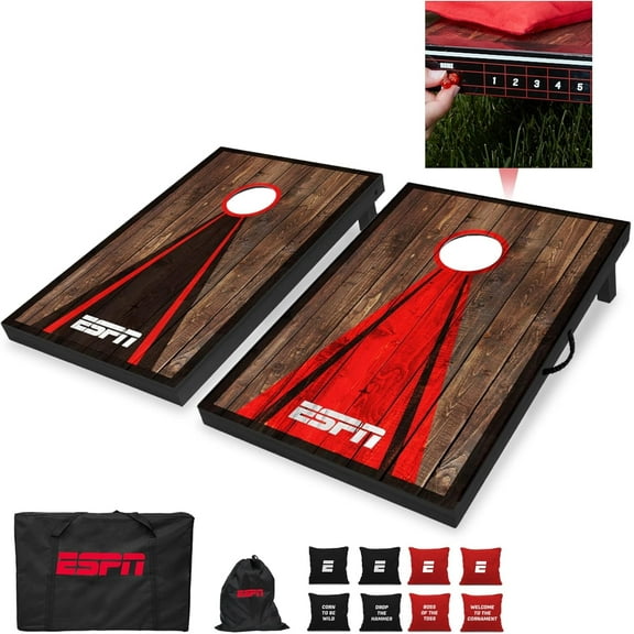 ESPN Cornhole Board Set, 2 x 3 Feet Wood Cornhole Board with 8 Cornhole Bags & Travel Case