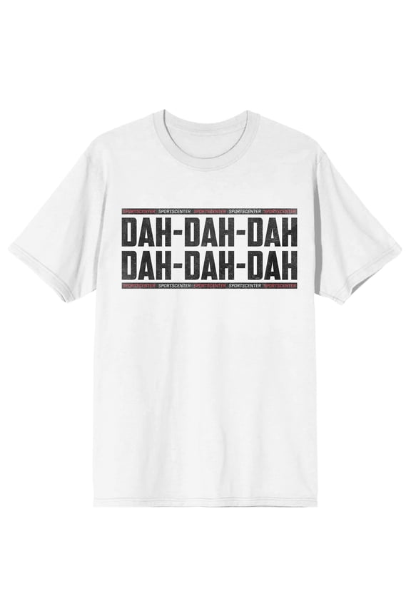ESPN Dah-Dah-Dah Text Adult White Crew Neck Short Sleeve T-shirt-Large