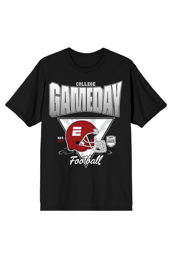 ESPN Dark Red Football Helmet College Gameday Est. 1987 Adult Black White Crew Neck Short Sleeve T-shirt-Small