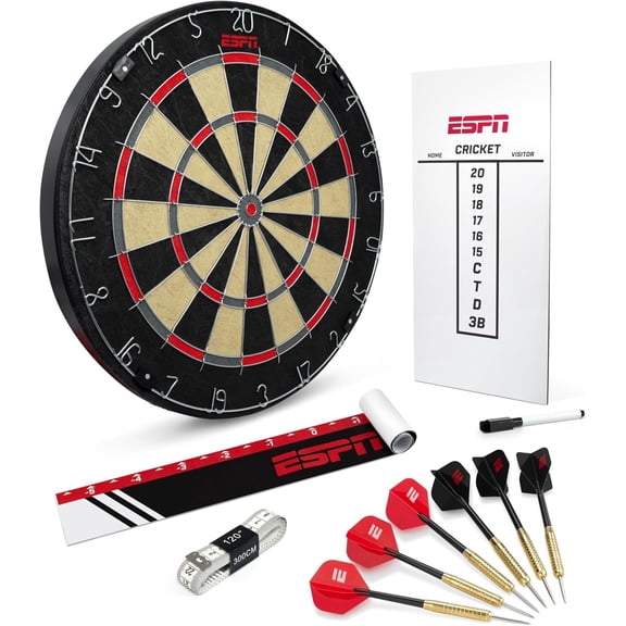 ESPN Dart Set, Bristle Dartboard with Radial Spider Wire, Includes 6 Steel Tip Darts & Scoreboard