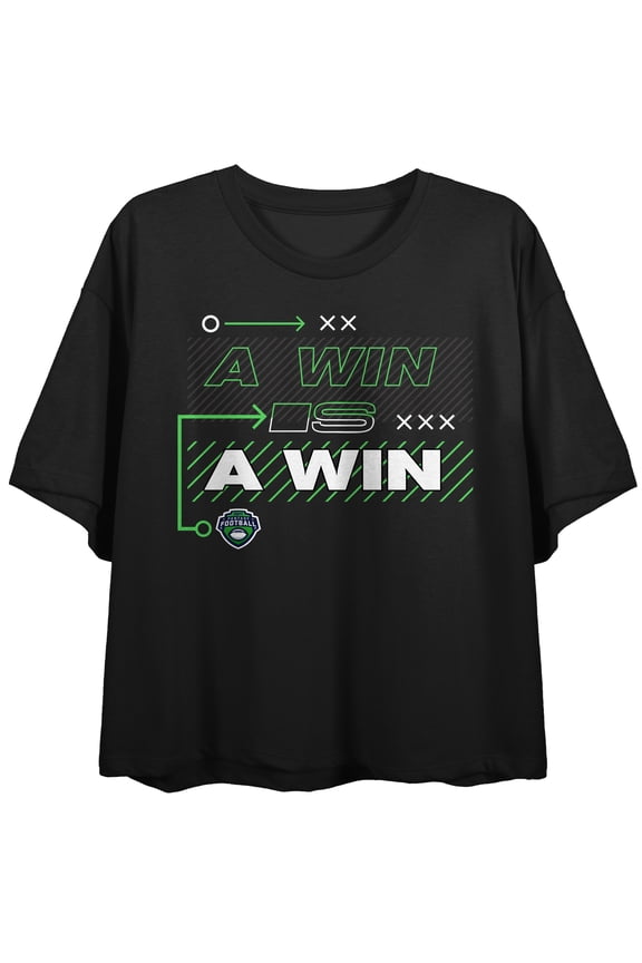 ESPN Fantasy A Win Is A Win Women's Black Crew Neck Short Sleeve Crop Top-Small
