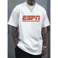 thumbnail image 1 of ESPN" Graphic Print Cotton T-Shirt for Men - Casual Crewneck, Relaxed Fit, All-Season Wear, Black with Red Logo, Machine Washable, 1 of 11