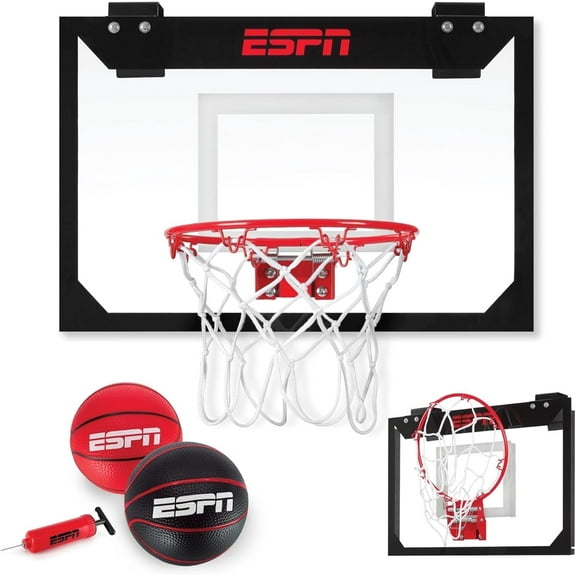 ESPN Over-The-Door Mini Basketball Hoop with 2 Mini Basketballs and Pump, Indoor & Outdoor Games