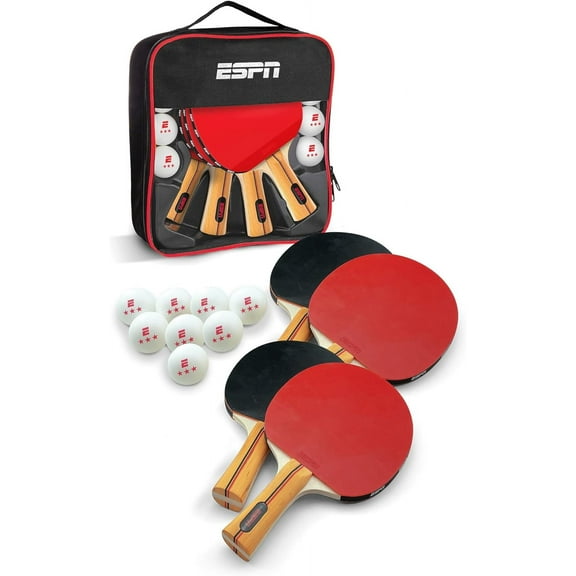 ESPN Ping Pong Paddle Set, Set of 4 Table Tennis Paddles with 8 Ping Pong Balls & Travel Bag