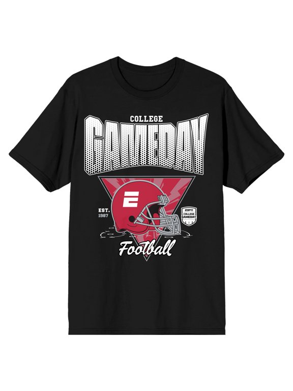ESPN Red Football Helmet College Gameday Est. 1987 Adult Black White Crew Neck Short Sleeve T-shirt-Medium