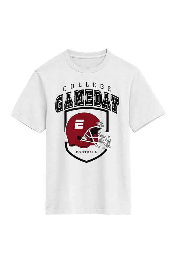 ESPN Red Football Helmet College Gameday Youth White Crew Neck Short Sleeve T-shirt-Small