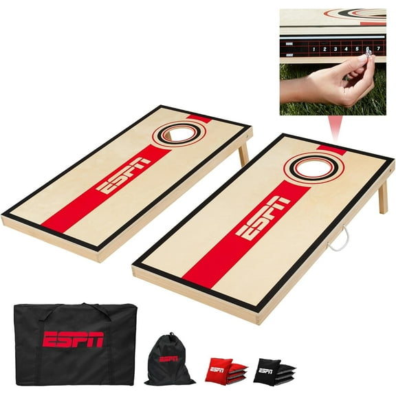 ESPN 2 x 4 Feet Solid Wood Cornhole Board Set with 8 Cornhole Bags & Travel Bag for Outdoor Games