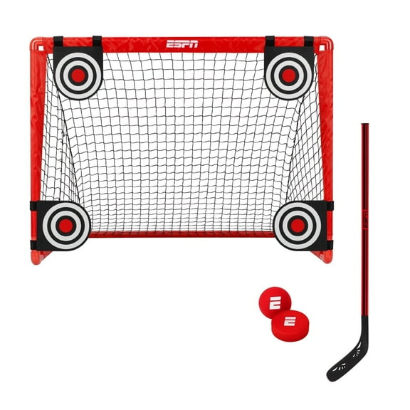 ESPN Street Hockey Training Set for Kids, Includes Net with 4 Targets, Hockey Stick, Ball, and Puck