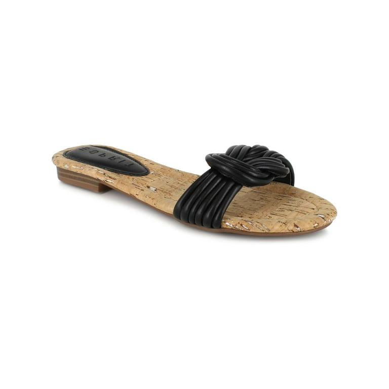ESPRIT Womens Black Knot Detail Cork-Like Footbed Flexible Sole Padded  Strappy Katelyn Open Toe Slip On Slide Sandals Shoes 9 M 