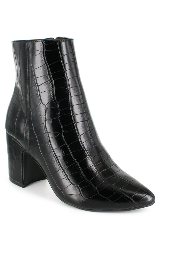 Womens Black Pointed Toe Block Heel Zip-Up Booties 9.5