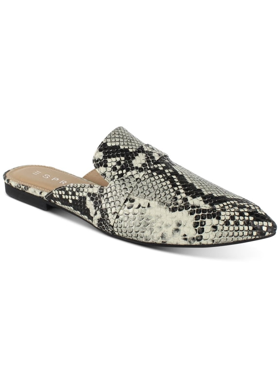 Womens Black Snake Print Comfort Padded Open Back Shoe Jade Pointed Toe Slip On Mules 9.5