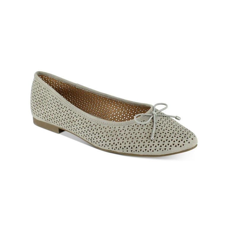 ESPRIT Womens Gray Perforated Bow Accent Breathable Padded Patti Almond Toe  Slip On Ballet Flats 7.5 M