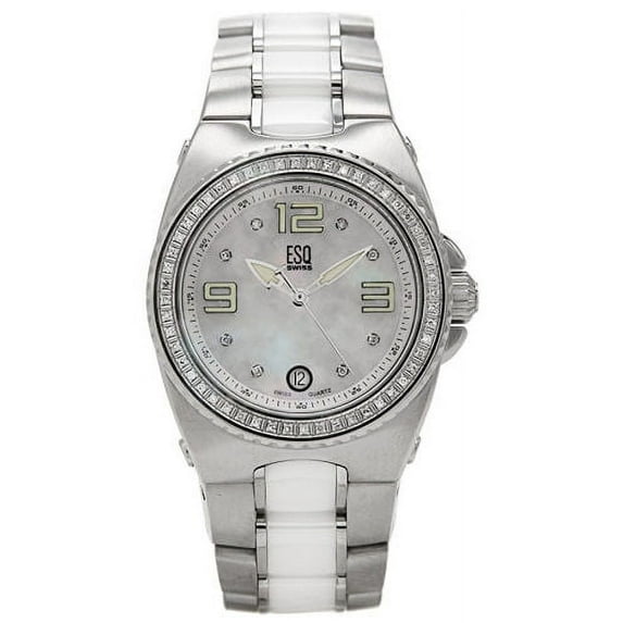 ESQ by Movado Women's Bali Diamond Accented Stainless Steel And White Ceramic Watch - Model 7101264