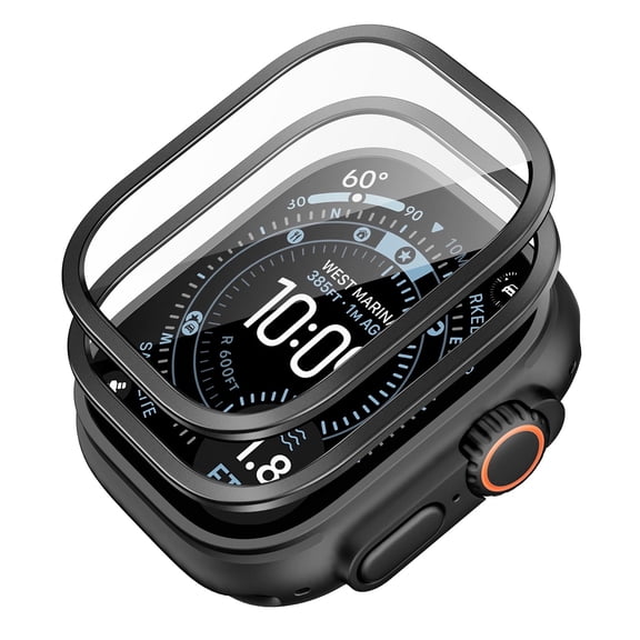 ESR Armorite Screen Protector for Apple Watch Ultra/Ultra 2/Ultra 3 (49mm) | Military‑Grade Tempered Glass with Aluminum Frame | Anti‑Scratch, 2‑Pack, Black