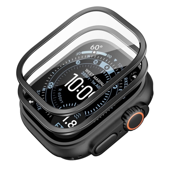 ESR Armorite Screen Protector for Apple Watch Ultra/Ultra 2/Ultra 3 (49mm) | MilitaryGrade Tempered Glass with Aluminum Frame | AntiScratch, 2Pack, Black