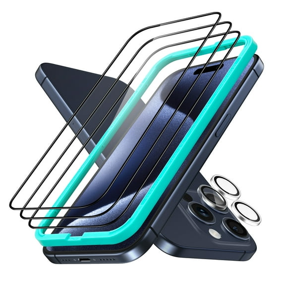 ESR Armorite Screen Protector Set, Compatible with iPhone 15 Pro Max, 3 Screen Films and 1 Lens Films